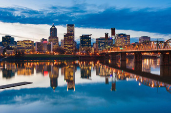 Willamette River Reflections Portland Oregon Photo Photograph Stretched Canvas Art Wall Decor 24x16