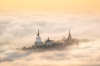 Fog Over Big Buddha Statue Temple Bangkok Photo Print Stretched Canvas Wall Art 24x16 inch