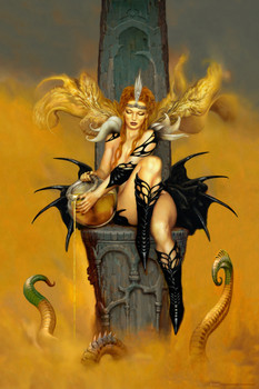 Dragon Queen On Throne by Ciruelo Artist Painting Fantasy Cool Wall Art Print Poster 12x18