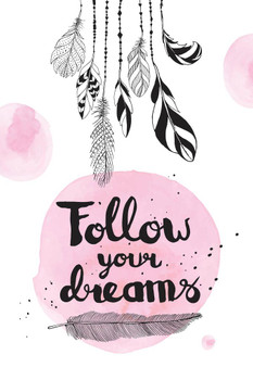 Follow Your Dreams Dreamcatcher Inspirational Print Stretched Canvas Wall Art 16x24 inch