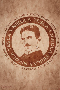 Nikola Tesla Inventing the Future Since 1883 by Brigid Ashwood Print Stretched Canvas Wall Art 16x24 inch
