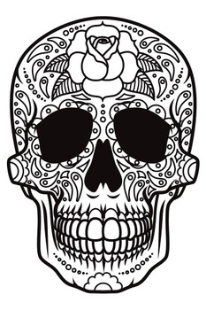 Day of the Dead Sugar Skull Icon Calavera Coloring Poster For Kids or Adults Family Activity Creative Fun Children Cute Color Your Own Stretched Canvas Art Wall Decor 16x24