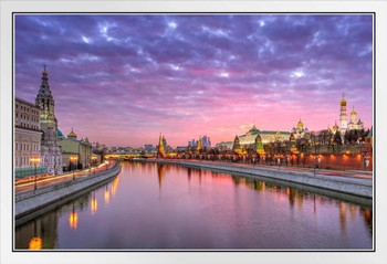 Moscow Russia Kremlin Sofia Embankment Sunset Photo White Wood Framed Poster 20x14