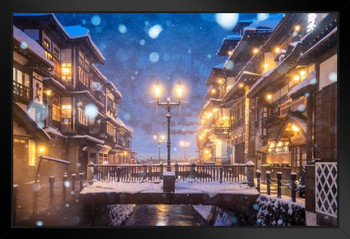 Heavy snow blizzard in Obanazawa Ginzan Onsen Japan Photo Art Print Stand or Hang Wood Frame Display Poster Print 9x13