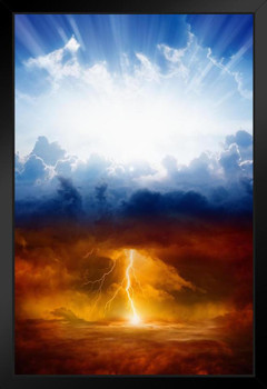 Dramatic Sky Photo Heaven Hell Sunny Blue Sky Severe Lightning Storm Clouds Religious God Apocalyptic Photo Art Print Stand or Hang Wood Frame Display Poster Print 9x13