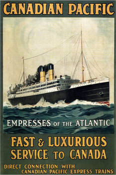 Canadian Pacific Empresses of Atlantic Fast Luxurious Service Cruise Ship Vintage Travel Stretched Canvas Wall Art 16x24 inch