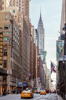 New York City Street View With Chrysler Building Photo Print Stretched Canvas Wall Art 16x24 inch