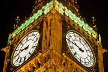 Big Ben Great Bell at Night London England UK Photo Print Stretched Canvas Wall Art 24x16 inch