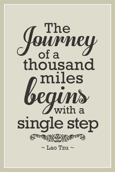 Lao Tzu Journey Of A Thousand Miles Tan Famous Motivational Inspirational Quote Stretched Canvas Wall Art 16x24 inch