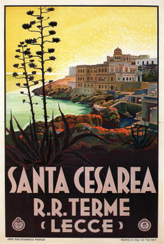 Santa Cesarea Terme Lecce Southern Italy Vintage Travel Stretched Canvas Wall Art 16x24 inch