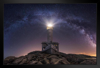 Milky Way Galaxy Illuminated Above a Lighthouse Photo Photograph Art Print Stand or Hang Wood Frame Display Poster Print 13x9