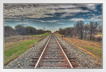 Empty Railroad Tracks Under a Texas Sky Photo Photograph White Wood Framed Poster 20x14