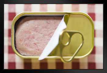 Can of Spam Partially Opened on Red White Tablecloth Photo Photograph Art Print Stand or Hang Wood Frame Display Poster Print 13x9