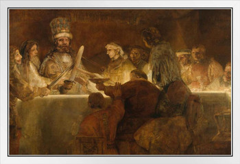 Rembrandt The Conspiracy of the Batavians Realism Romantic Artwork Rembrandt Paintings on Canvas Prints Biblical Drawings Portrait Painting Wall Art Posters White Wood Framed Art Poster 20x14