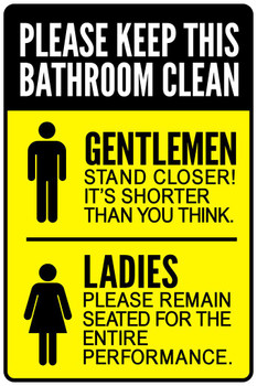 Please Keep This Bathroom Clean Black Yellow Funny Warning Sign Stretched Canvas Wall Art 16x24 inch