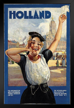 Holland Dutch Girl Vintage Travel Art Print Stand or Hang Wood Frame Display Poster Print 9x13