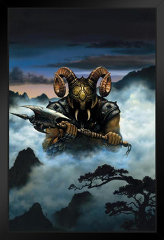 Demonio Dragon Demon Warrior In Clouds by Ciruelo Fantasy Painting Gustavo Cabral Art Print Stand or Hang Wood Frame Display Poster Print 9x13