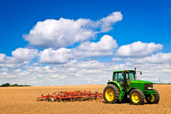 Green Tractor in Plowed Field Photo Photograph Cool Wall Decor Art Print Poster 18x12