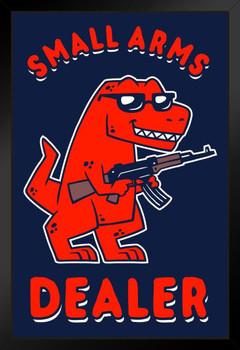 Small Arms Dealer T Rex Cartoon Funny Guns Dinosaur Pictures For Wall Dinosaur Wall Art Print Dinosaur Decor Tyrannosaurus Rex Red Stand or Hang Wood Frame Display 9x13