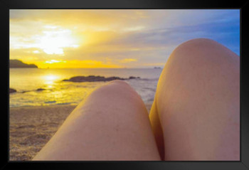 POV Woman Knees at Sunset on the Beach Photo Photograph Art Print Stand or Hang Wood Frame Display Poster Print 13x9