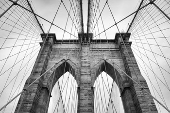 Brooklyn Bridge New York City NYC Stone Tower Cables Architectural Detail BW Photo Cool Wall Decor Art Print Poster 12x18