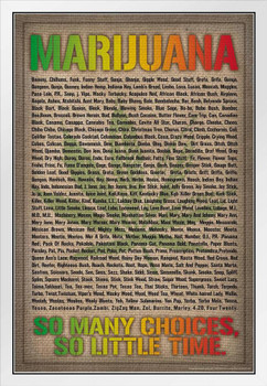 Marijuana Names So Many Choices So Little Time Varieties Funny White Wood Framed Poster 14x20