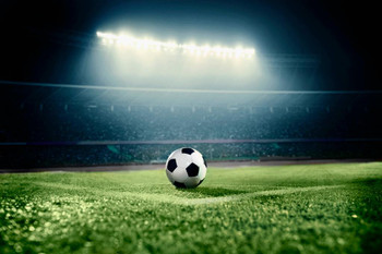 Soccer ball in sports field in stadium at night Cool Wall Decor Art Print Poster 24x36