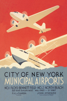 Airplane Seaplane City Of New York Municipal Airports Vintage Travel Cool Wall Decor Art Print Poster 12x18