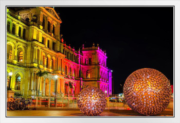 Brisbane City Hall Queensland Australia Illuminated at Night Photo Photograph White Wood Framed Poster 20x14
