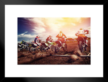 Motocross Motorcross Stunt Dirt Bike Motorcycle Racing Race Track Photo Matted Framed Wall Decor Art Print 20x26