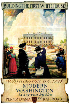 Washington DC Building The First White House 1798 Pennsylvania Railroad George Washington Historic Vintage Illustration Travel Cool Wall Decor Art Print Poster 24x36