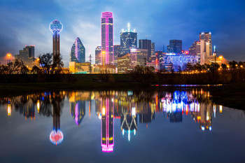 Downtown Dallas Texas Skyline Reflections Photo Photograph Cool Wall Decor Art Print Poster 12x18