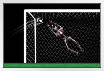 Skeleton Goalie in Soccer Match X Ray Photo Photograph White Wood Framed Poster 20x14