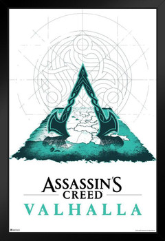Assassins Creed Valhalla Merchandise Map Art White Background Video Game Video Gaming Gamer Collectibles Viking Eivor Varinsdottir Black Wood Framed Art Poster 14x20