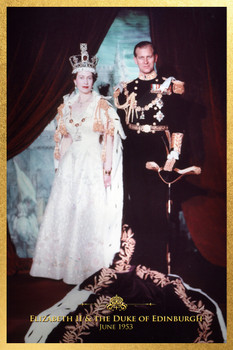 Queen Elizabeth II and Prince Philip Duke of Edinburgh Coronation Ceremony British Royal Family Crown QEII House of Windsor Monarchy Cool Wall Decor Art Print Poster 12x18