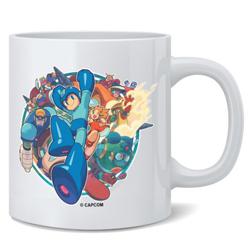 Mega Man Key Art MegaMan NES CAPCOM Mug Classic Retro Vintage 80s Video Game Collection Gaming Gamer Merchandise Collectibles Merch Accessories Ceramic Coffee Mug Tea Cup Fun Novelty Gift 12 oz