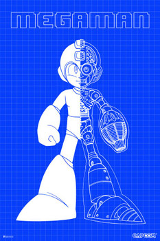 Laminated Mega Man Blueprint Art Video Game Video Gamer Classic Retro Vintage 90s Gaming MegaMan Capcom Legacy Collection Megaman 11 Mega Man X Dr Wily Poster Dry Erase Sign 12x18