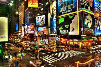 Laminated Precious Broadway Midtown Manhattan New York City NYC Illuminated Photo Art Print Poster Dry Erase Sign 36x24