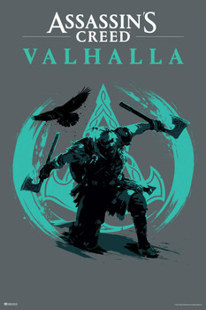 Assassins Creed Valhalla Merchandise Axes Illustrated Art Video Game Video Gaming Gamer Collectibles Viking Eivor Varinsdottir Cool Huge Large Giant Poster Art 36x54