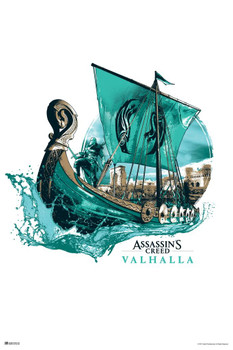 Assassins Creed Valhalla Merchandise Viking Ship White Background Video Game Video Gaming Gamer Collectibles Eivor Varinsdottir Thick Paper Sign Print Picture 8x12