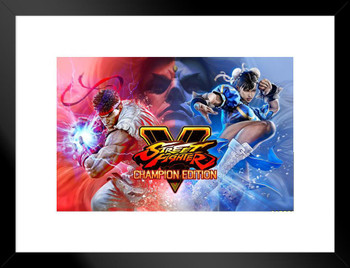 Street Fighter V Champion Edition Ryu Chun Li CAPCOM Video Game Merchandise Gamer Classic Fighting Matted Framed Art Wall Decor 20x26