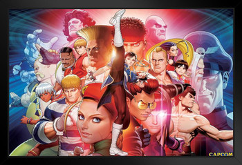 Street Fighter Challengers Group CAPCOM Video Game Merchandise Gamer Classic Fighting Black Wood Framed Art Poster 14x20