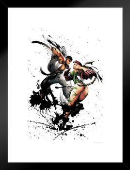 Street Fighter Ryu vs Cammy Ink Art CAPCOM Video Game Merchandise Gamer Classic Fighting Matted Framed Art Wall Decor 20x26
