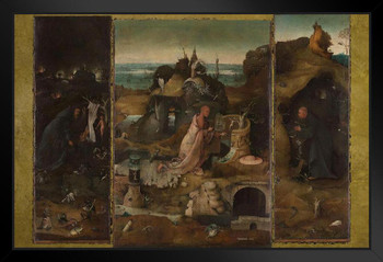 Hermit Saints Hieronymus Bosch Triptych Painting Hieronymus Bosch Print Renaissance Paintings Triptych Wall Art Biblical Eden Illustration Painting Garden Gothic Black Wood Framed Art Poster 14x20