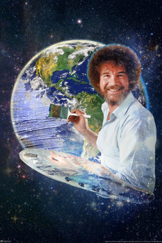 Bob Ross Painting the Earth Planet Space Universe Awesome Funny Cool Wall Decor Art Print Poster 24x36