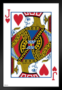 Jack of Hearts Playing Card Art Poker Room Game Room Casino Gaming Face Card Blackjack Gambler Black Wood Framed Art Poster 14x20