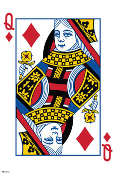 Laminated Queen of Diamonds Playing Card Art Poker Room Game Room Casino Gaming Face Card Blackjack Gambler Poster Dry Erase Sign 24x36