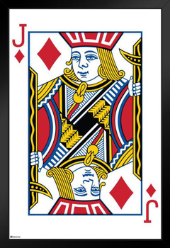 Jack of Diamonds Playing Card Art Poker Room Game Room Casino Gaming Face Card Blackjack Gambler Black Wood Framed Art Poster 14x20