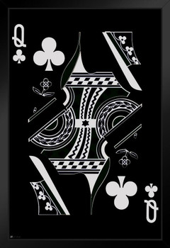 Queen of Clubs Playing Card Art Poker Room Game Room Casino Gaming Face Card Blackjack Gambler Black Wood Framed Art Poster 14x20