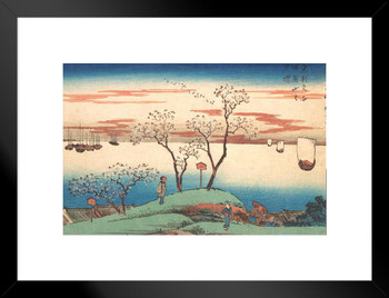 Evening Cherry Blossoms at Gotenyama Utagawa Hiroshige Japanese Painting Japanese Woodblock Art Nature Asian Art Modern Home Decor Aesthetic Matted Framed Art Wall Decor 20x26